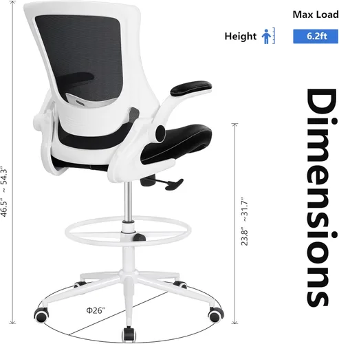 Miniatura 2 de Misolant Silla de dibujo, silla de oficina alta para escritorio de pie, silla de oficina alta con soporte lumbar ajustable y anillo reposapiés