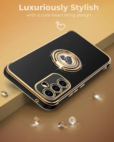 Miniatura 6 de XYZ Funda para Galaxy A14 5G con soporte y doble anillo, funda de lujo para Samsung A14 5G, color negro