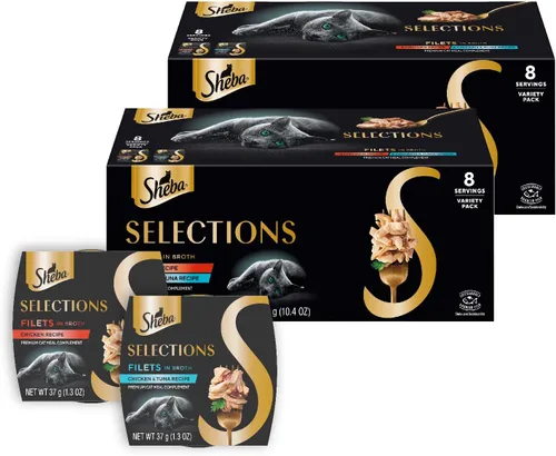 Miniatura 14 de Sheba Selections - Filetes en Caldo para Gatos Adultos, Receta de Pollo y Camarón, 1.3 oz. Tazas, 12