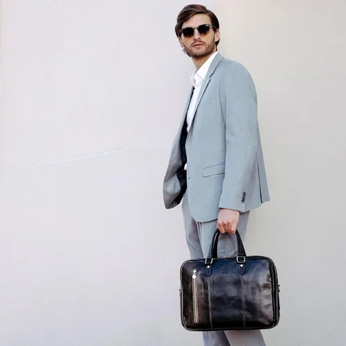 Miniatura 3 de Time Resistance Maletín de cuero para laptop - Bolsa de cuero de grano completo para computadora para hombres y mujeres Cuero