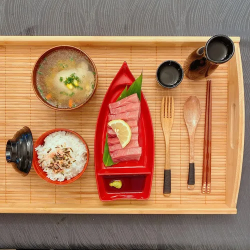 Miniatura 5 de JapanBargain Paquete de 2 platos de sushi con divisor, plato de sashimi japonés de 10 pulgadas, bandeja de aperitivos para salsa de soja, wasabi