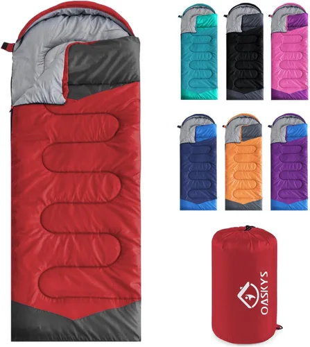 Oaskys - Saco de dormir para acampar, para 3 estaciones, clima cálido y fresco, verano, primavera, otoño, ligero, resistente al agua, para adultos y