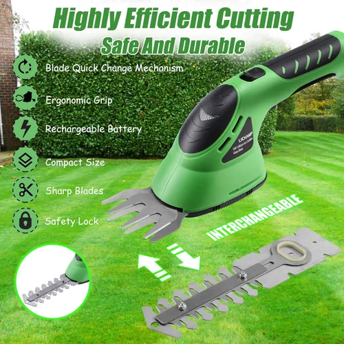 Miniatura 2 de Lichamp CGS-3602 CGS-3602 - Cortadora de setos eléctrica de mano 2 en 1 con batería recargable para jardín y césped, CGS-3602 Verde