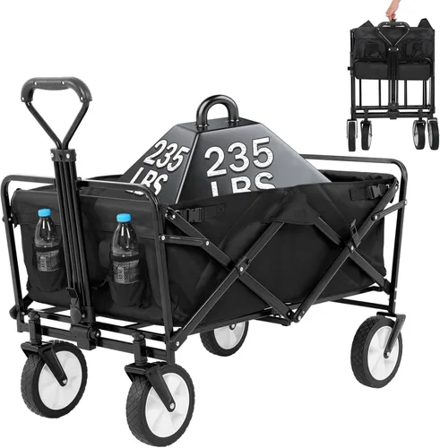 Vagón Plegable de Acero Resistente Plegable Utilitario para Exteriores en la Playa con Ruedas Grandes para Arena, Carrito de Jardín para Comestibles