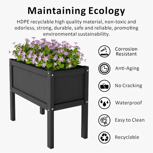 Miniatura 3 de Cama de jardín elevada con agujeros de drenaje, jardinera elevada impermeable de HDPE con patas, estable y duradera para plantar hierbas, vegetales