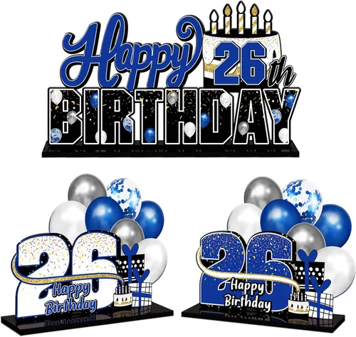 Miniatura 118 de LINGTEER Feliz 10º Cumpleaños Juego de Centros de Mesa de Acrílico Azul para Mesa - Brindemos por Diez Años Decoraciones de Regalo de Fiesta de 10º