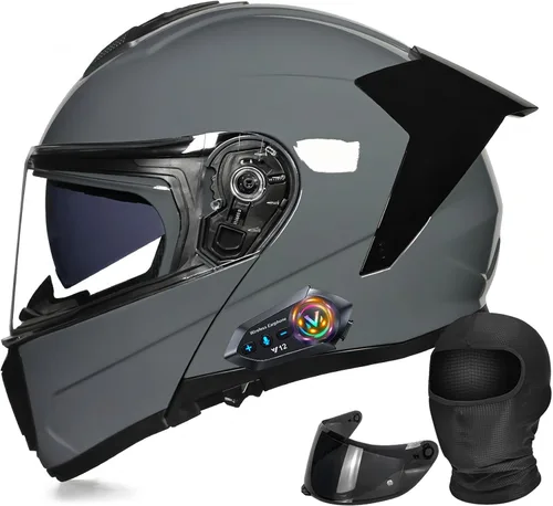 Miniatura 10 de Casco modular de motocicleta con Bluetooth abatible de cara completa aprobado por DOT FMVSS-218 con doble visera, multiventilación, diseño
