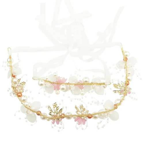 Miniatura 5 de Tocado de flores de perlas de boda con ramillete de muñeca a juego para mujer, accesorios para fiesta de cumpleaños (estilo rosa)