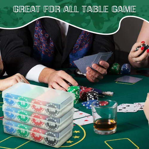 Miniatura 5 de Lewtemi Juego de fichas de póquer con denominaciones, contadores de plástico, fichas de casino con soporte de póquer, caja de almacenamiento