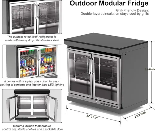 Miniatura 6 de Isla de cocina al aire libre de 153 pulgadas, combinación de parrilla de gas propano de 96000 BTU con refrigerador y fregadero, gabinete de cajón