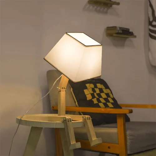 Miniatura 7 de Bonita lámpara de escritorio, lámparas de mesa de robot regulables, lámparas de noche de madera para dormitorio, estudio, oficina, sala de estar