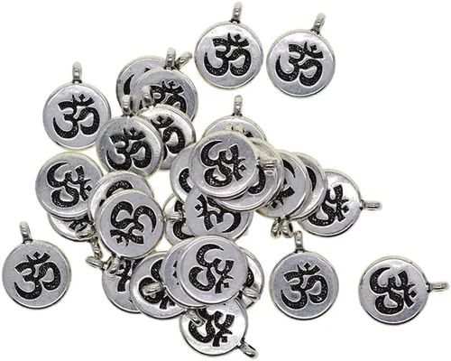Miniatura 7 de Fityle - 30 dijes de plata tibetana de filigrana para yoga, flor de loto, DIY, para hacer joyas, OM, Plata, no disponible