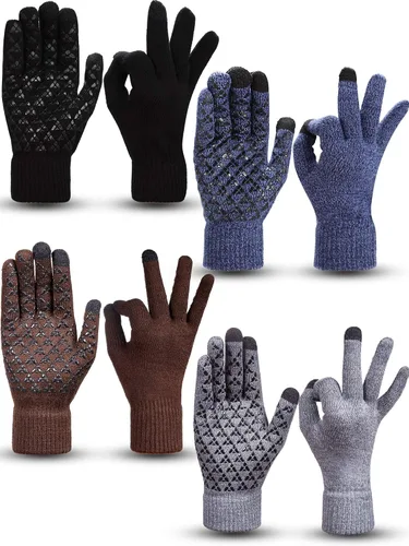 SATINIOR 4 pares de guantes de invierno para pantalla táctil, guantes cálidos para mensajes de texto, guantes elásticos antideslizantes para adultos