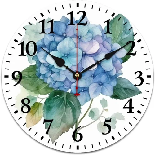 Miniatura 10 de Reloj de pared de madera de 10 pulgadas, acuarela, rústico, eucalipto, reloj de pared de madera rústica, cuarzo, sin tictac, número arábigo, hoja