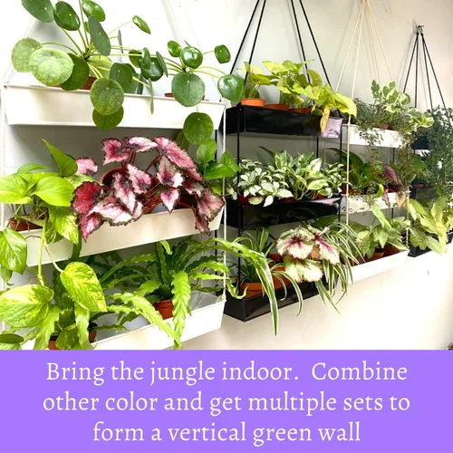 Miniatura 3 de LaLaGreen - Maceta escalonada de 16 pulgadas para plantas suculentas de interior, maceta rectangular moderna de metal negro de 3 niveles