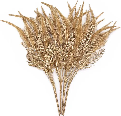 Miniatura 40 de Plantas artificiales Golden Baby Breath Gypsophila, para decoración de Navidad, plantas falsas, arbustos de helecho, arbustos sintéticos, Aliento