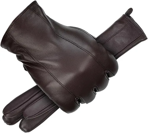 Miniatura 2 de MGGMOKAY Guantes de cuero para hombre, guantes de invierno de piel de oveja con forro
