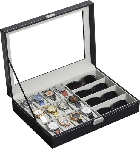 Miniatura 16 de AUTOARK AW-004 - Caja de cuero para 6 relojes y 3 lentes y gafas de sol con organizador de joyas, cajas de almacenamiento para hombre y mujer, tapa
