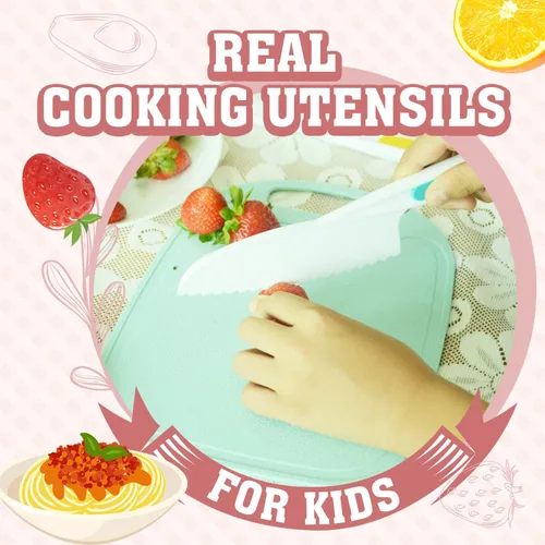 Miniatura 5 de JoyTown - Juego de cocina y hornear para niños con estuche de almacenamiento, suministros de cocina reales con libro de cocina, cuchillos