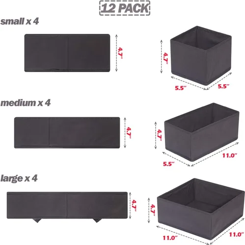 Miniatura 2 de DIOMMELL Paquete de 12 cajas de almacenamiento de tela plegables para armario, aparador, cajón, cestas de tela, contenedores divisores para ropa