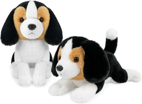 Playful Beagle - Animal de peluche realista de 10 pulgadas en cuclillas y acostado para perro, suave peluche para niños