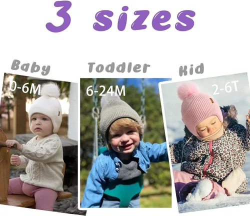 Miniatura 4 de Gorro de invierno para bebé, cálido forro polar, gorro de punto para niños con orejera, gorro de punto con pompón para recién nacidos, para niñas