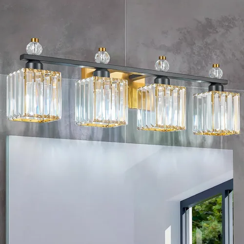 Miniatura 26 de Luces de Tocador de Baño de 3 Luces, Placado Negro, Modernas Luces de Tocador de Cristal para Baño, Luces de Tocador de Cristal para Usar Sobre