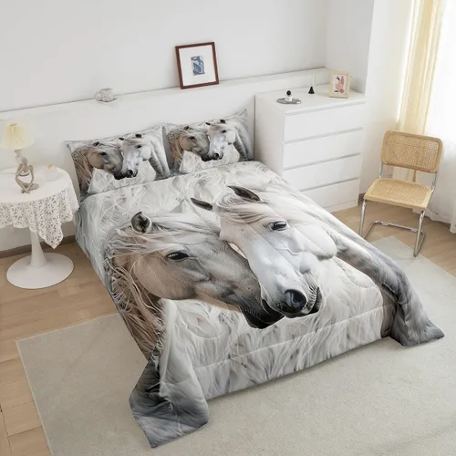 Miniatura 3 de jejeloiu Juego de edredón de caballo para niñas y niños, edredón de piel de vaca decorativo para habitación, juego de ropa de cama de vaquero
