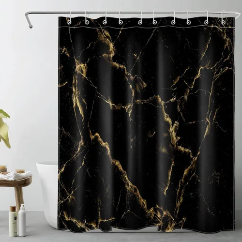 Miniatura 10 de Cortina de ducha de mármol negro y dorado, con citas divertidas Fuck It Get Naked de arte abstracto de mármol para baño, 60 x 72 pulgadas, tela