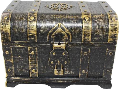 Miniatura 17 de Cofre del tesoro pirata para niños: pequeña caja del tesoro con cerradura y llave, caja de colección vintage de plástico para almacenamiento