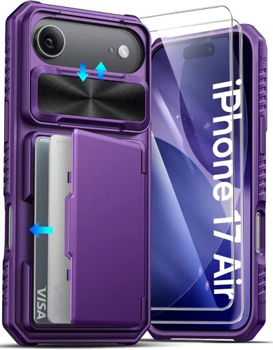 Miniatura 21 de ATATOO Funda para iPhone 17, tarjetero integrado (almacena 3-5 tarjetas) y funda para cámara deslizante y bloqueo RFID, protección de grado militar