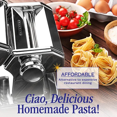 Miniatura 7 de Nuvantee Pasta Maker with 7 Adjustable Thickness Settings - 3 in 1 Noodle Maker with Rollers & 2 Width Cutters for Fresh Spaghetti, Fettuccini