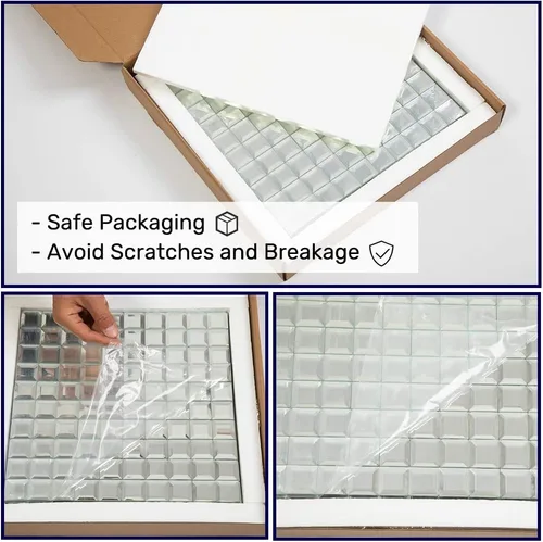 Miniatura 4 de Mosaico de cristal de espejo, 5 caras cuadradas biseladas de cristal plateado espejo de 12 x 12 pulgadas sin costuras para cocina y baño, 5 hojas