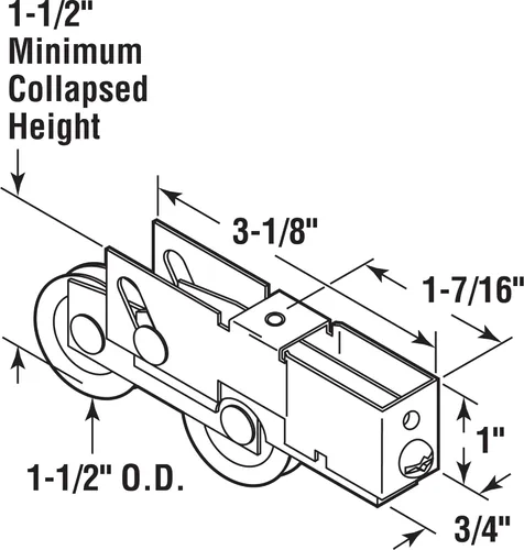 Miniatura 2 de Prime-Line D 1940 Rodillo para puerta corredera de acero en tándem Ensamblaje, 1-1/2" profundidad x 5/16" W, acero, dorado (paquete individual)