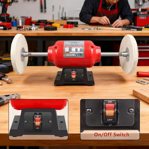 Miniatura 3 de BLACKCUBE Motor Pulidor de Banco con Ruedas de Pulido Dobles de 8 Pulgadas, Máquina Pulidora de Sobremesa para Joyería, Metal, Madera, Plástico