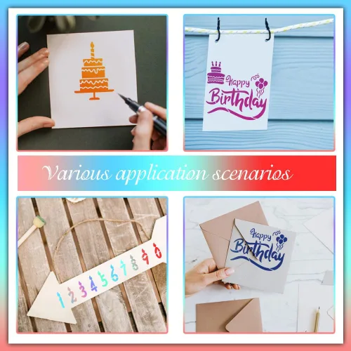 Miniatura 6 de MAYJOYDIY Plantillas de metal de feliz cumpleaños, plantilla de diario de metal, feliz cumpleaños, pastel, número, velas, marcapáginas, plantillas