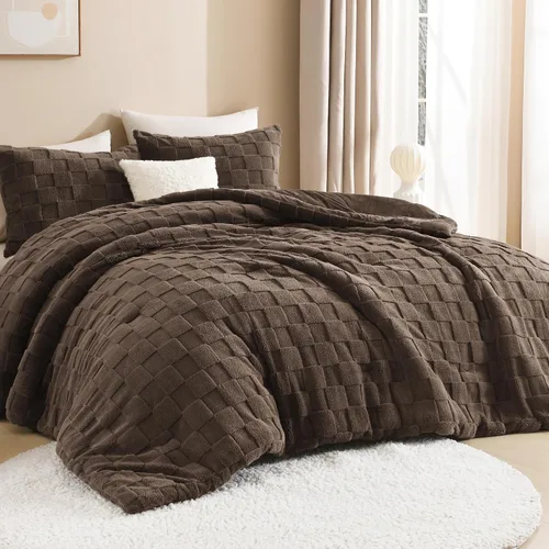 Miniatura 18 de Litanika - Juego de edredón esponjoso tamaño individual color beige, 3 piezas, ropa de cama de sherpa de felpa cálida para invierno, juego de cama