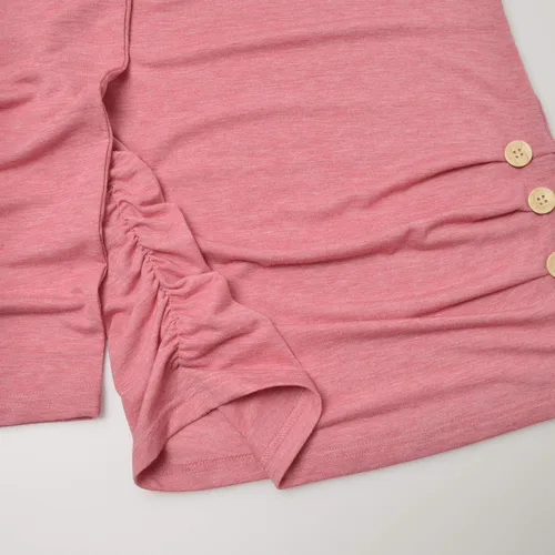Miniatura 5 de GINKANA Camisa de maternidad de manga larga básica Top Ruch Lados Botones Camiseta para embarazadas