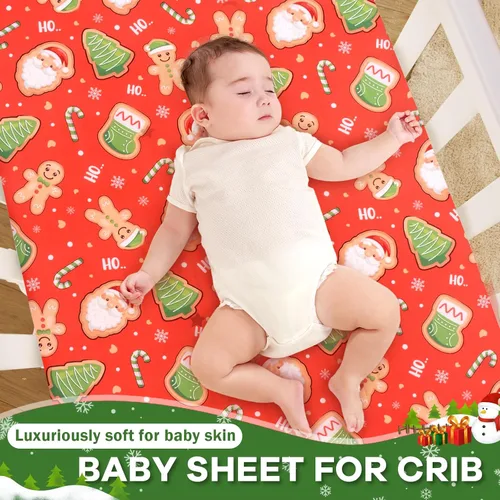 Miniatura 2 de Cloele Sábana Ajustable de Navidad para Cuna Biscuit para Niños y Niñas - Paquete de 1 Sábana de Guardería Santa Baby Sábana de Cama Acogedora