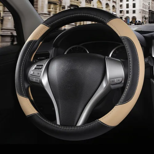 Miniatura 8 de Funda de cuero para volante de automóvil, protector antideslizante de cuero de microfibra transpirable, ajuste universal para la mayoría