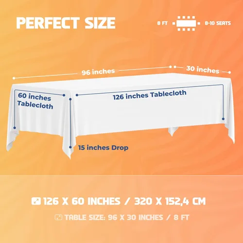 Miniatura 2 de WEALUXE - Manteles blancos para mesas rectangulares de 8 pies, paquete de 2, 60 x 126 pulgadas, resistentes al agua, a las manchas y a las arrugas