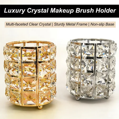 Miniatura 6 de Organizador de brochas de maquillaje, caja de almacenamiento de cosméticos con cristales brillantes para cepillos, peines y bolígrafos, contenedor