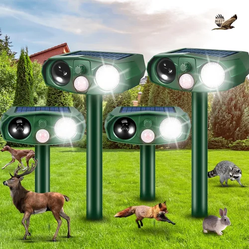 Repelente solar de animales para exteriores, disuasorio ultrasónico de jardín con sensor de movimiento para gatos, ardillas y roedores, estaca de
