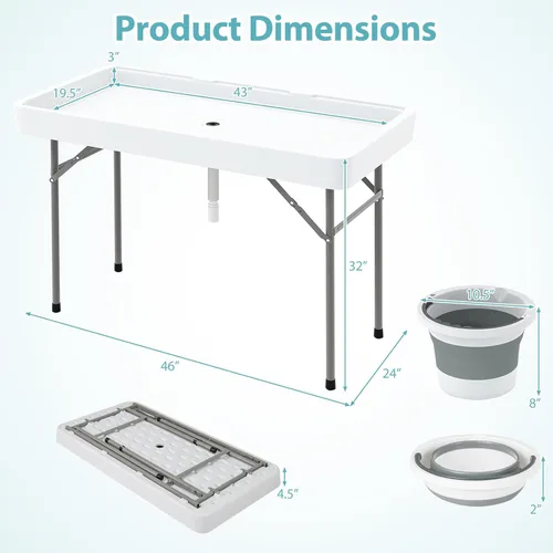 Miniatura 3 de Giantex Mesa enfriadora de hielo plegable, mesa de barra fría para exteriores de 46 pulgadas con drenaje, cubo plegable y falda extraíble a juego