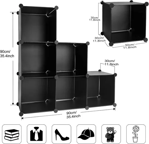 Miniatura 3 de Organizador de almacenamiento con cubos, estanterías modulares de plástico con 6 cubos, estantes de almacenamiento para dormitorio, sala de estar