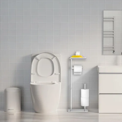 Miniatura 9 de Day Moon™ Soporte de papel higiénico de níquel cepillado Soporte de papel higiénico independiente con almacenamiento - Soporte de papel higiénico