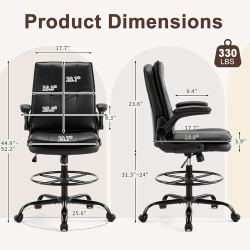 Miniatura 2 de Karl home Silla de dibujo ajustable en altura para escritorio de pie, silla de escritorio giratoria de oficina alta tapizada de poliuretano con Pu