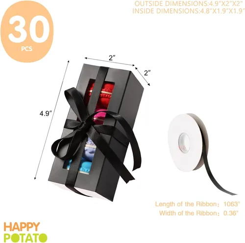 Miniatura 4 de HAPPY POTATO Paquete de 30 cajas de macarrón para 4 o 5, 4 x 1.9 x 1.9 pulgadas, cajas de embalaje de macarrón, caja de macarrón negro con ventana