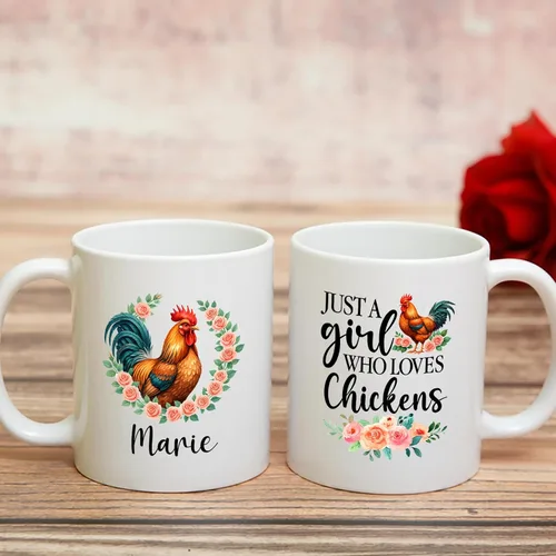 Miniatura 6 de Taza personalizada con texto en inglés "Just A Girl Who Loves Chick", tazas de cerámica con nombre personalizado para amantes del pollo, regalos