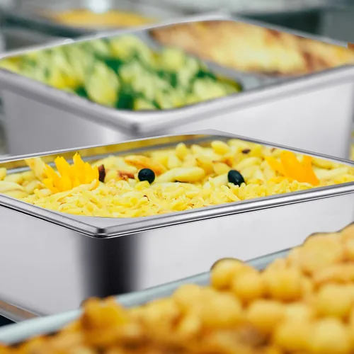 Miniatura 7 de Ferraycle Paquete de 3 bandejas de hotel de tamaño medio de 2.6 pulgadas, 4 pulgadas con tapa, bandeja de mesa de vapor perforada, suministros